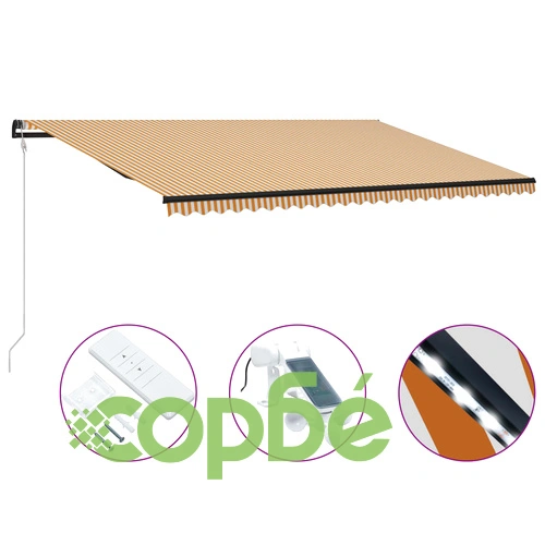 Прибиращ се сенник сензор за вятър LED 600x300 см жълто и бяло ➤ топ цена ➤ sorbe.bg