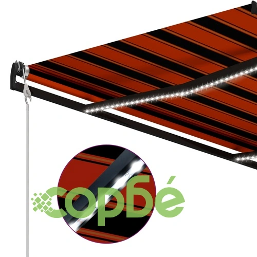 Прибиращ се сенник сензор за вятър LED 600x300 см оранжевокафяв ➤ топ цена ➤ sorbe.bg