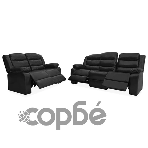 Комплект реклайнери, 2 части, черен, изкуствена кожа ➤ топ цена ➤ sorbe.bg