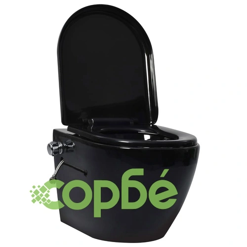 Окачена тоалетна чиния без ръб, скрито казанче, керамика, черна ➤ топ цена ➤ sorbe.bg
