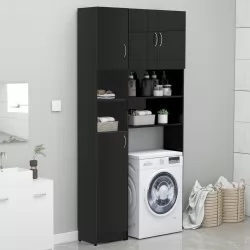 Комплект шкафове за пералня, черен, ПДЧ
