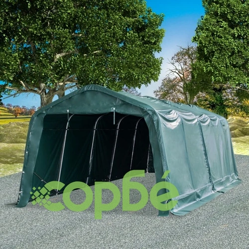 Мобилен навес за животни PVC 550 г/м² 3,3x8 м тъмнозелен ➤ топ цена ➤ sorbe.bg