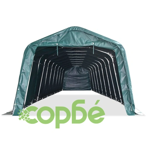 Мобилен навес за животни PVC 550 г/м² 3,3x16 м тъмнозелен ➤ топ цена ➤ sorbe.bg