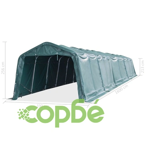 Мобилен навес за животни PVC 550 г/м² 3,3x16 м тъмнозелен ➤ топ цена ➤ sorbe.bg