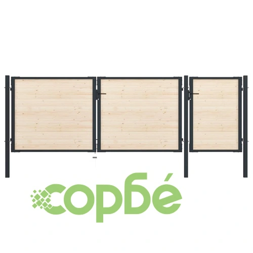 Оградна порта от стомана и смърчово дърво 413x125 см ➤ топ цена ➤ sorbe.bg