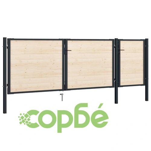Оградна порта от стомана и смърчово дърво 413x125 см ➤ топ цена ➤ sorbe.bg