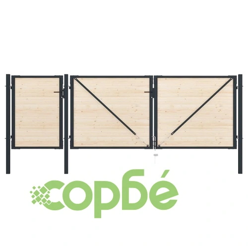 Оградна порта от стомана и смърчово дърво 413x125 см ➤ топ цена ➤ sorbe.bg