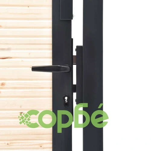 Оградна порта от стомана и смърчово дърво 413x125 см ➤ топ цена ➤ sorbe.bg