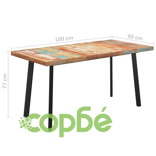 Трапезна маса с V-образни крака 180x90x77 см регенериран масив ➤ топ цена ➤ sorbe.bg