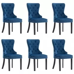 Трапезни столове, 6 бр, сини, кадифе