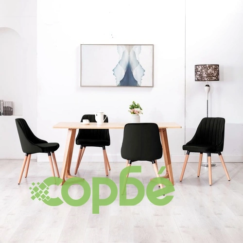 Трапезни столове, 4 бр, черни, кадифе ➤ топ цена ➤ sorbe.bg