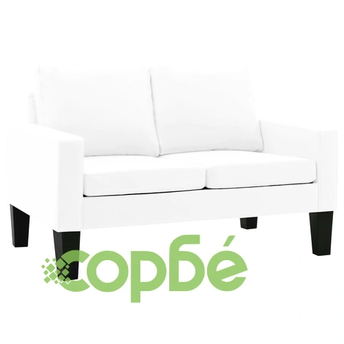 Комплект диван и фотьойл, бял, изкуствена кожа ➤ топ цена ➤ sorbe.bg