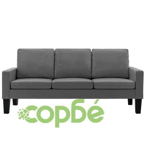 Комплект диван и фотьойл, сив, изкуствена кожа ➤ топ цена ➤ sorbe.bg