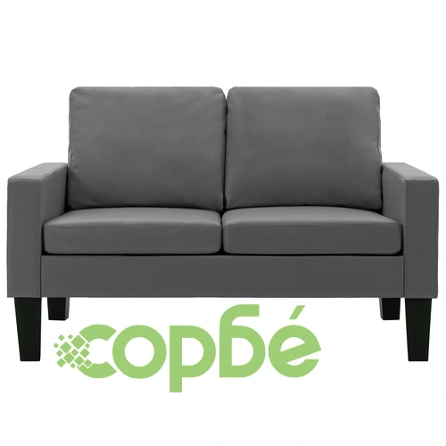 Комплект диван и фотьойл, сив, изкуствена кожа ➤ топ цена ➤ sorbe.bg