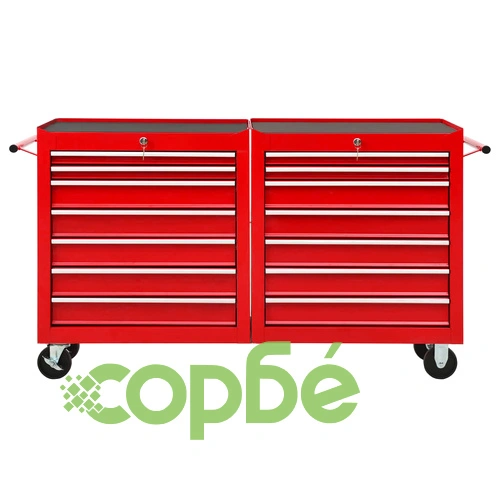 Количка за инструменти с 14 чекмеджета, стомана, червена ➤ топ цена ➤ sorbe.bg