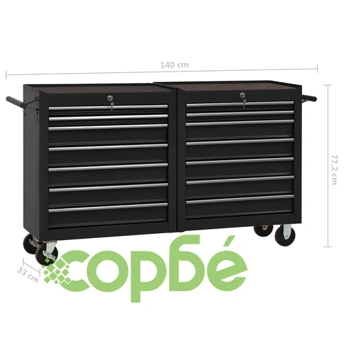 Количка за инструменти с 14 чекмеджета, стомана, черна ➤ топ цена ➤ sorbe.bg