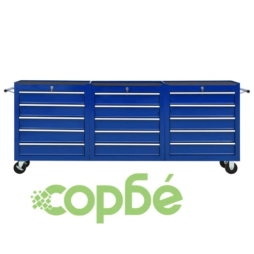 Количка за инструменти с 15 чекмеджета, стомана, синя ➤ топ цена ➤ sorbe.bg