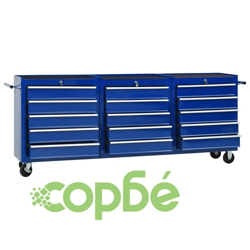 Количка за инструменти с 15 чекмеджета, стомана, синя ➤ топ цена ➤ sorbe.bg