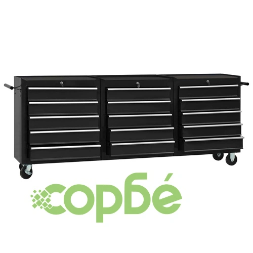 Количка за инструменти с 15 чекмеджета, стомана, черна ➤ топ цена ➤ sorbe.bg