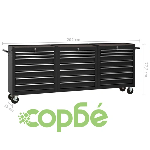 Количка за инструменти с 21 чекмеджета, стомана, черна ➤ топ цена ➤ sorbe.bg