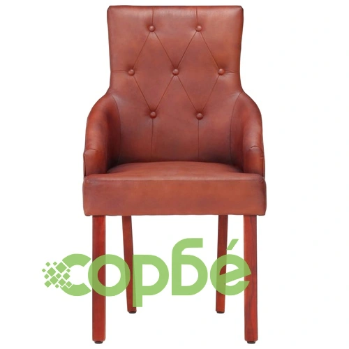 Трапезни столове, 4 бр, кафяви, естествена козя кожа ➤ топ цена ➤ sorbe.bg