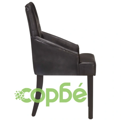 Трапезни столове, 4 бр, черни, естествена козя кожа ➤ топ цена ➤ sorbe.bg