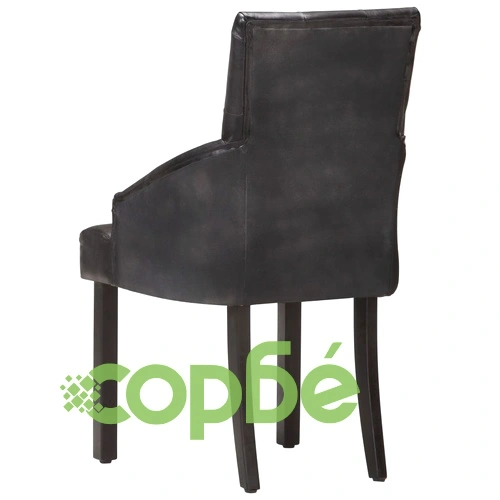 Трапезни столове, 4 бр, черни, естествена козя кожа ➤ топ цена ➤ sorbe.bg