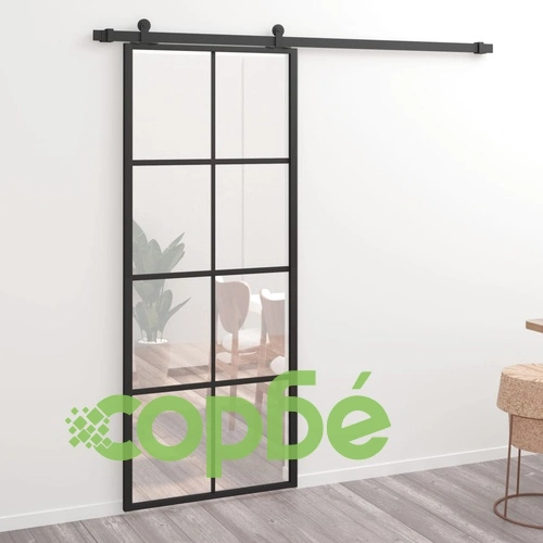Плъзгаща врата, алуминий и ESG стъкло с хардуер, 76x205 см ➤ топ цена ➤ sorbe.bg