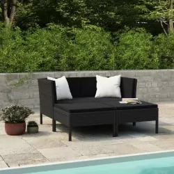 Градински комплект с възглавници, 4 части, полиратан, черен