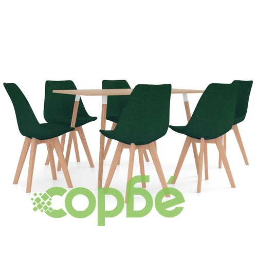 Трапезен комплект от 7 части, тъмнозелен ➤ топ цена ➤ sorbe.bg