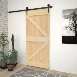 Плъзгаща врата с монтажни части, 80x210 см, борово дърво масив