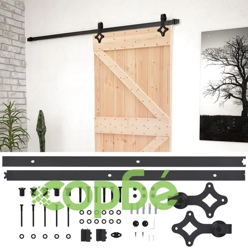 Плъзгаща врата с монтажни части, 80x210 см, борово дърво масив ➤ топ цена ➤ sorbe.bg