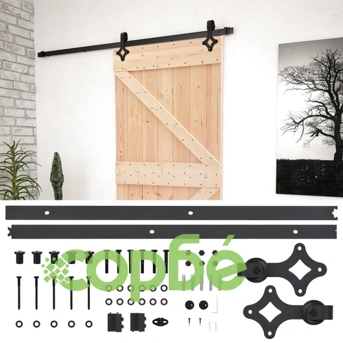 Плъзгаща врата с монтажни части, 90x210 см, борово дърво масив ➤ топ цена ➤ sorbe.bg