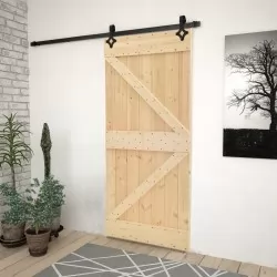 Плъзгаща врата с монтажни части, 90x210 см, борово дърво масив