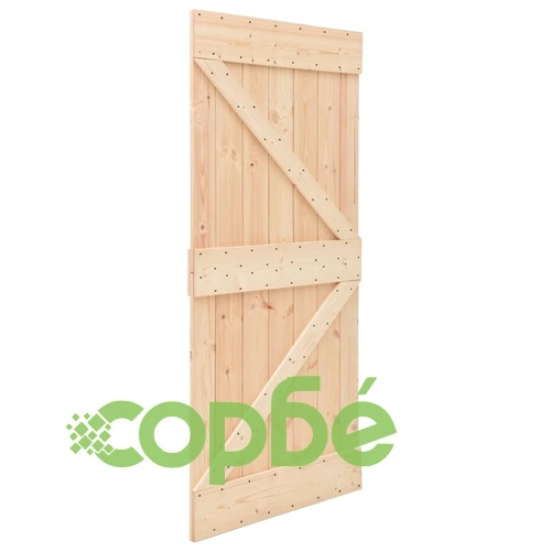 Плъзгаща врата с монтажни части, 100x210 см, борово дърво масив ➤ топ цена ➤ sorbe.bg