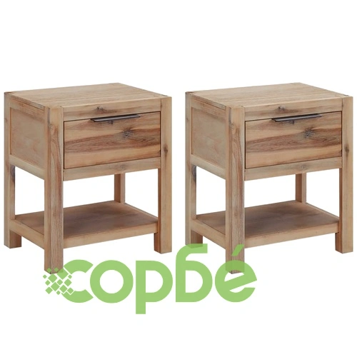 Нощни шкафчета с чекмеджета, 2 бр, 40x30x48 см, акация масив ➤ топ цена ➤ sorbe.bg