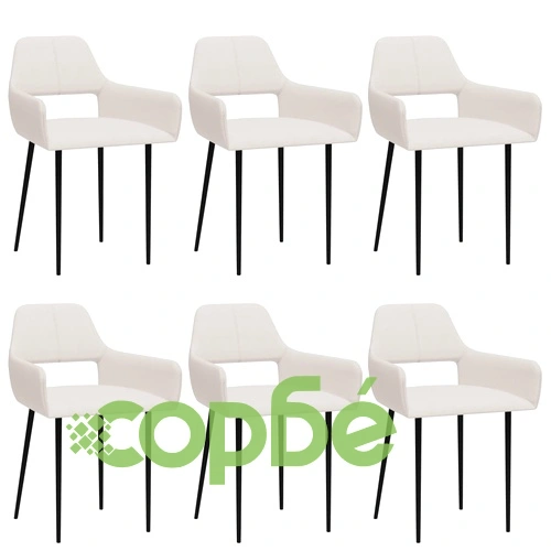 Трапезни столове, 6 бр, кремави, текстил ➤ топ цена ➤ sorbe.bg