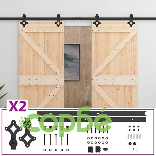 Плъзгаща врата с монтажни части, 80x210 см, борово дърво масив ➤ топ цена ➤ sorbe.bg