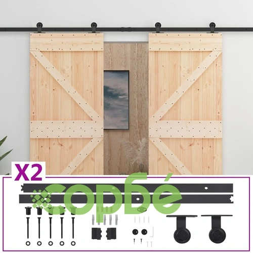 Плъзгаща врата с монтажни части, 80x210 см, борово дърво масив ➤ топ цена ➤ sorbe.bg