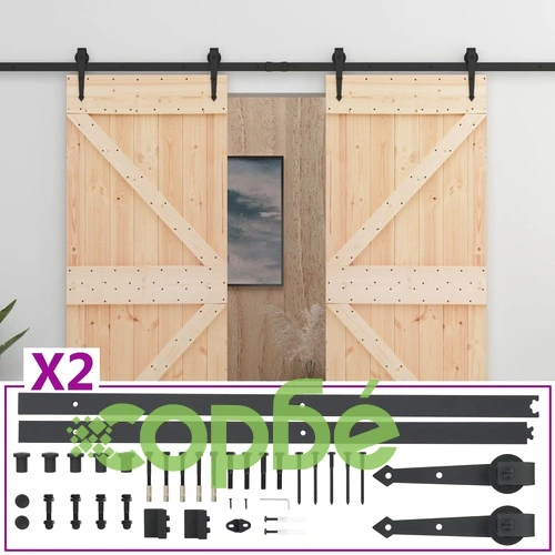 Плъзгаща врата с монтажни части, 90x210 см, борово дърво масив ➤ топ цена ➤ sorbe.bg