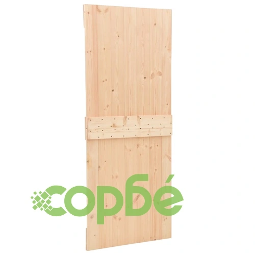 Плъзгаща врата с монтажни части, 90x210 см, борово дърво масив ➤ топ цена ➤ sorbe.bg