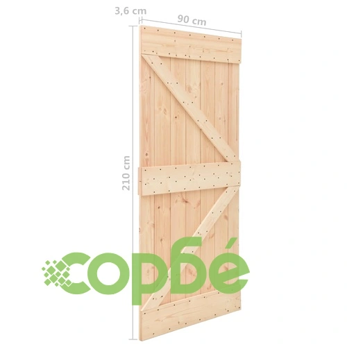 Плъзгаща врата с монтажни части, 90x210 см, борово дърво масив ➤ топ цена ➤ sorbe.bg