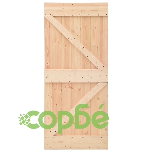 Плъзгаща врата с монтажни части, 100x210 см, борово дърво масив ➤ топ цена ➤ sorbe.bg