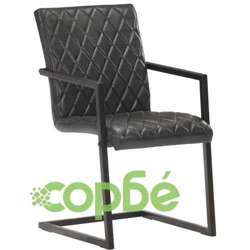 Конзолни трапезни столове, 4 бр, черни, естествена кожа ➤ топ цена ➤ sorbe.bg