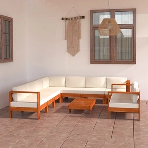 Градински комплект с възглавници, 9 части, 100x60 см, акациево дърво