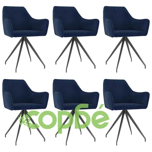 Трапезни столове, 6 бр, сини, кадифе ➤ топ цена ➤ sorbe.bg