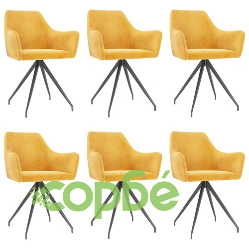 Трапезни столове, 6 бр, жълти, кадифе ➤ топ цена ➤ sorbe.bg