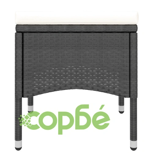 Градински комплект, 5 части, полиратан и акация, черен ➤ топ цена ➤ sorbe.bg