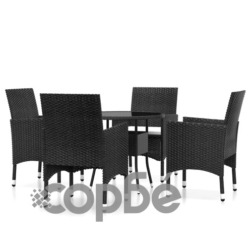 Градински трапезен комплект, 5 части, полиратан, черен ➤ топ цена ➤ sorbe.bg