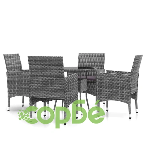 Градински трапезен комплект, 5 части, полиратан, сив ➤ топ цена ➤ sorbe.bg